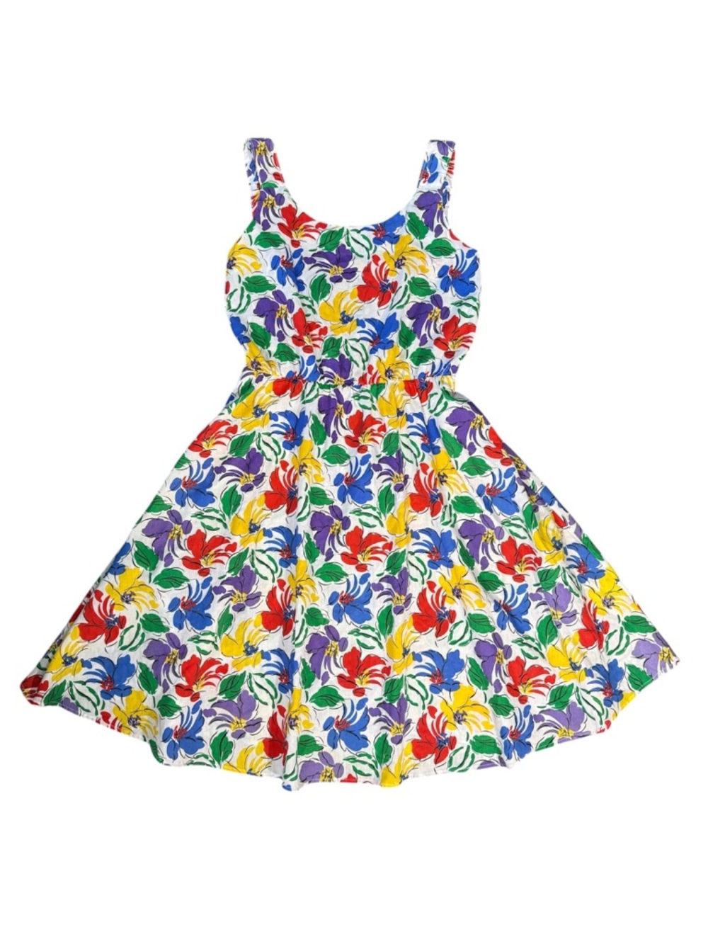 Vintage Women's 1980s Sears Cotton Blend Bright Floral Sundress USA Size Large